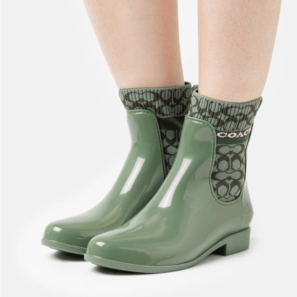 COACH Green Rivington Rain Booties - rubber wellies size 9 - Picture 1 of 8